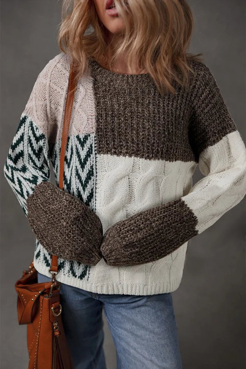 Colorblock Cable Knit Sweater
