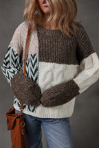 Colorblock Cable Knit Sweater