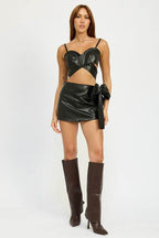 LEATHER MINI SKIRT with BOW DETAIL