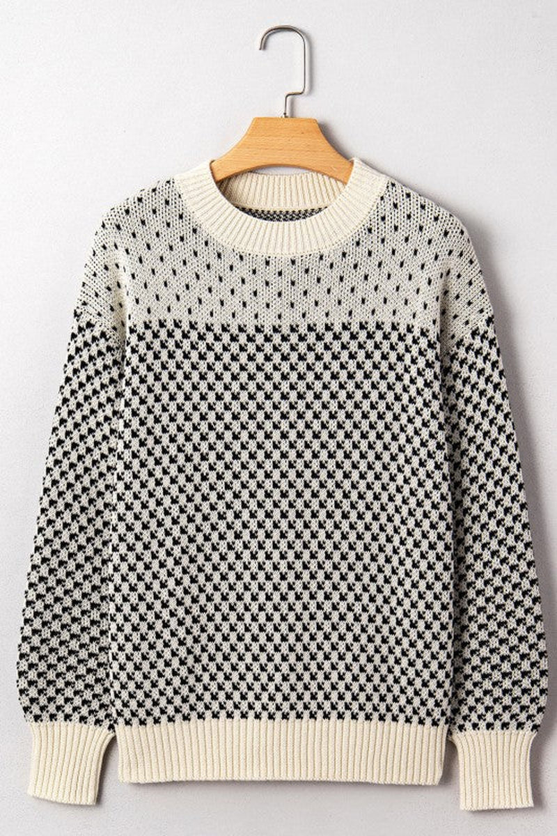 Dotted Colorblock Lantern Sleeve Sweater