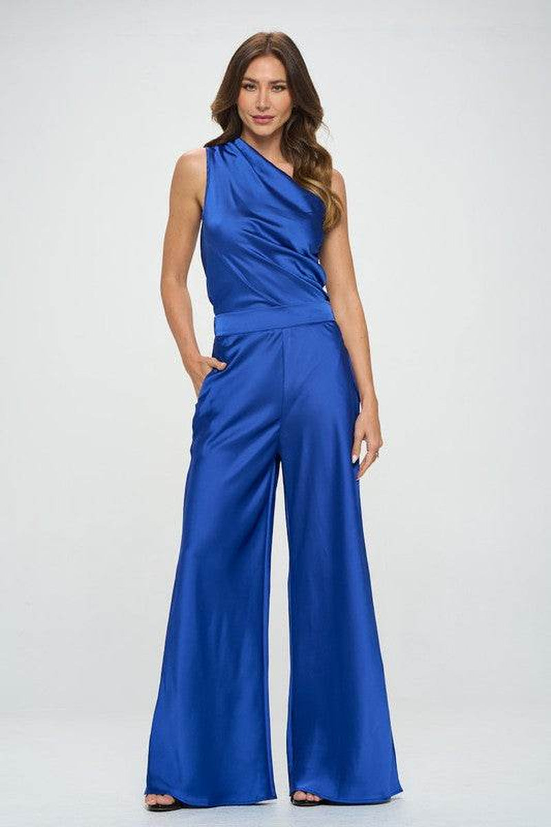 Stretch Satin Pants W/ Elastic Waist and Pockets
