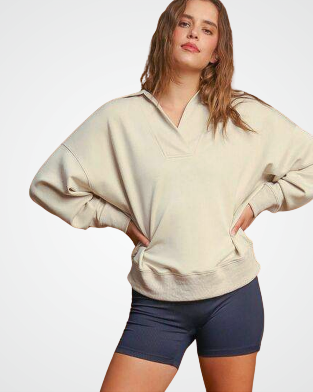 Umgee Johnny Collar Dropped Shoulder Sweatshirt