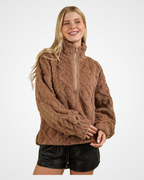 VERY J Fuzzy Fleece Half Zip Cable Pattern Sweatshirt