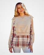 And the Why Full Size Double Layered Plaid Contrast Sweatshirt