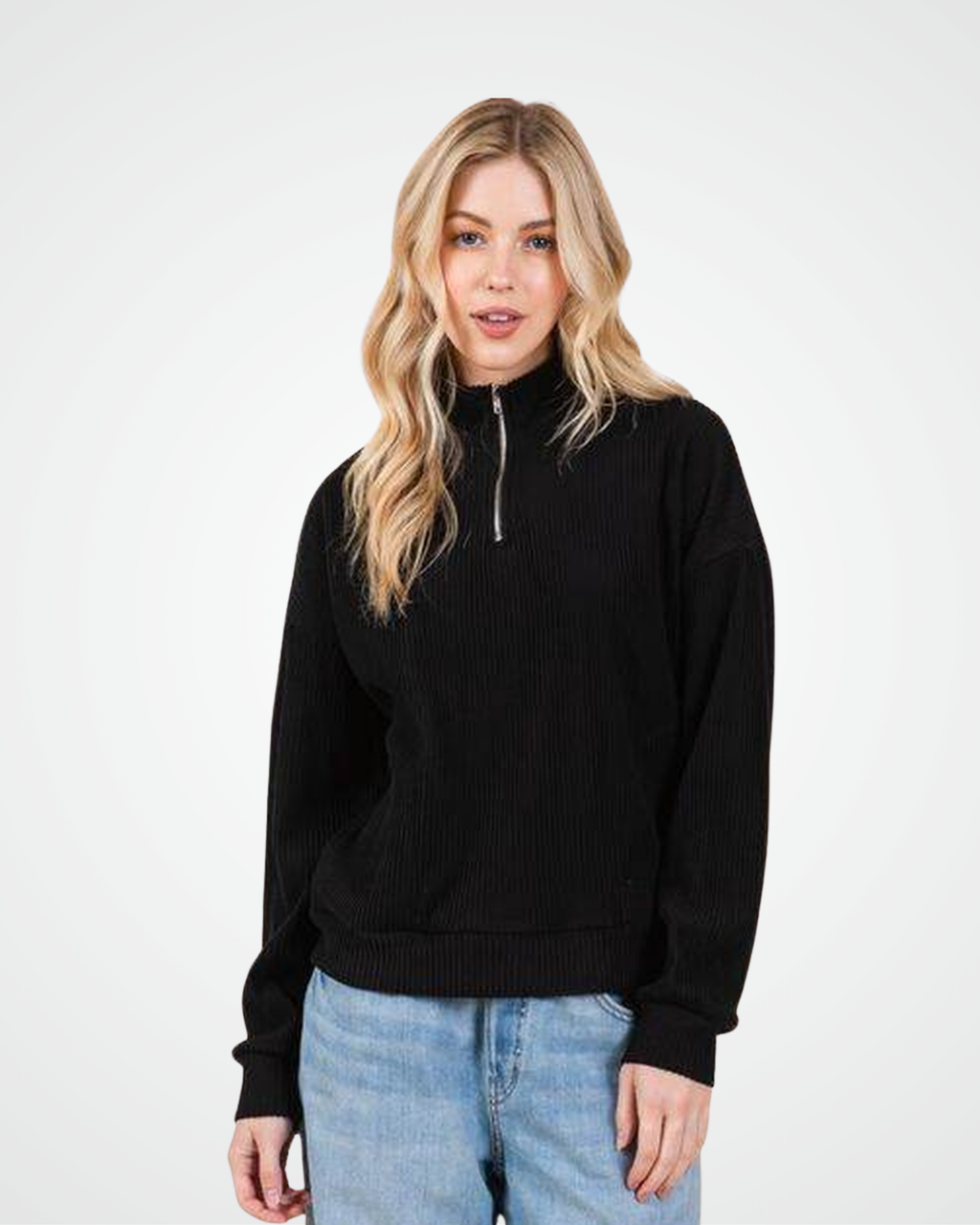 BOMBOM Quarter Zip Long Sleeve Sweatshirt with Pockets