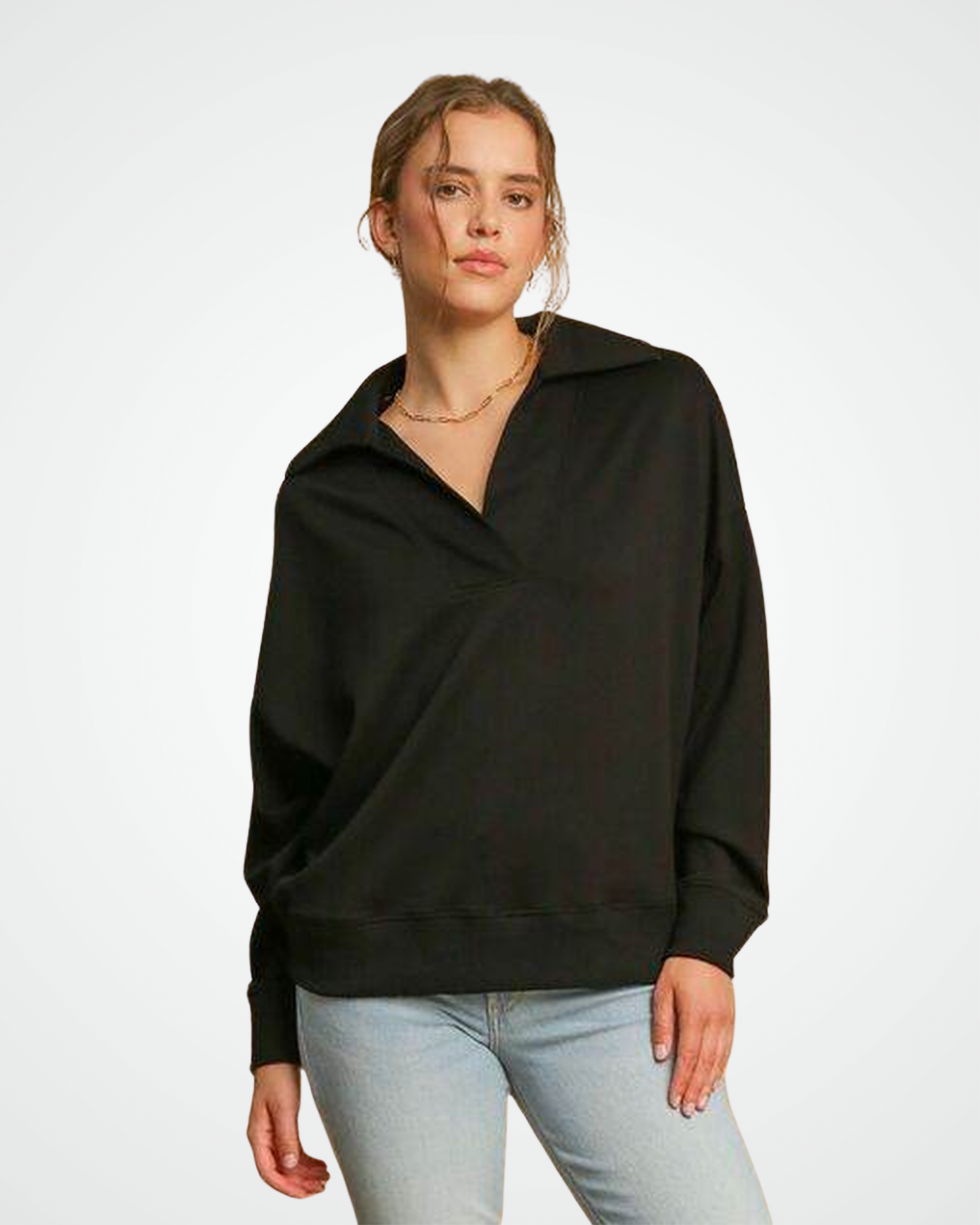 Umgee Johnny Collar Dropped Shoulder Sweatshirt