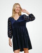 Umgee Dotted Lace Sleeve Tiered Velvet Mini Dress