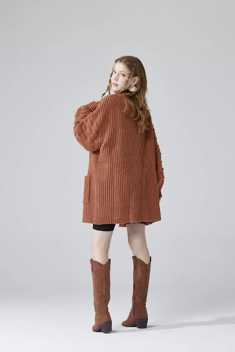 Oversized Pompom Sleeve Cardigan