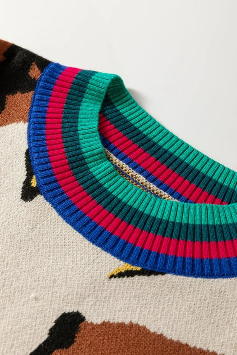 Colorblock Stripe Contrast Ribbed Knit Sweater