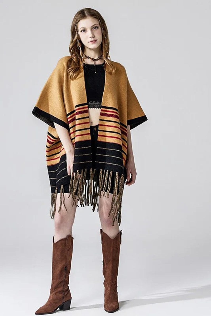Fringed Stripe Ruana Cardigan