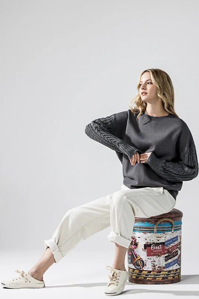 Cozy Solid Body Contrast Cable Knit Sweater