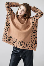 Plus Oversize Mockneck Leopard Print Sweater Tunic