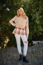 And the Why Full Size Double Layered Plaid Contrast Sweatshirt