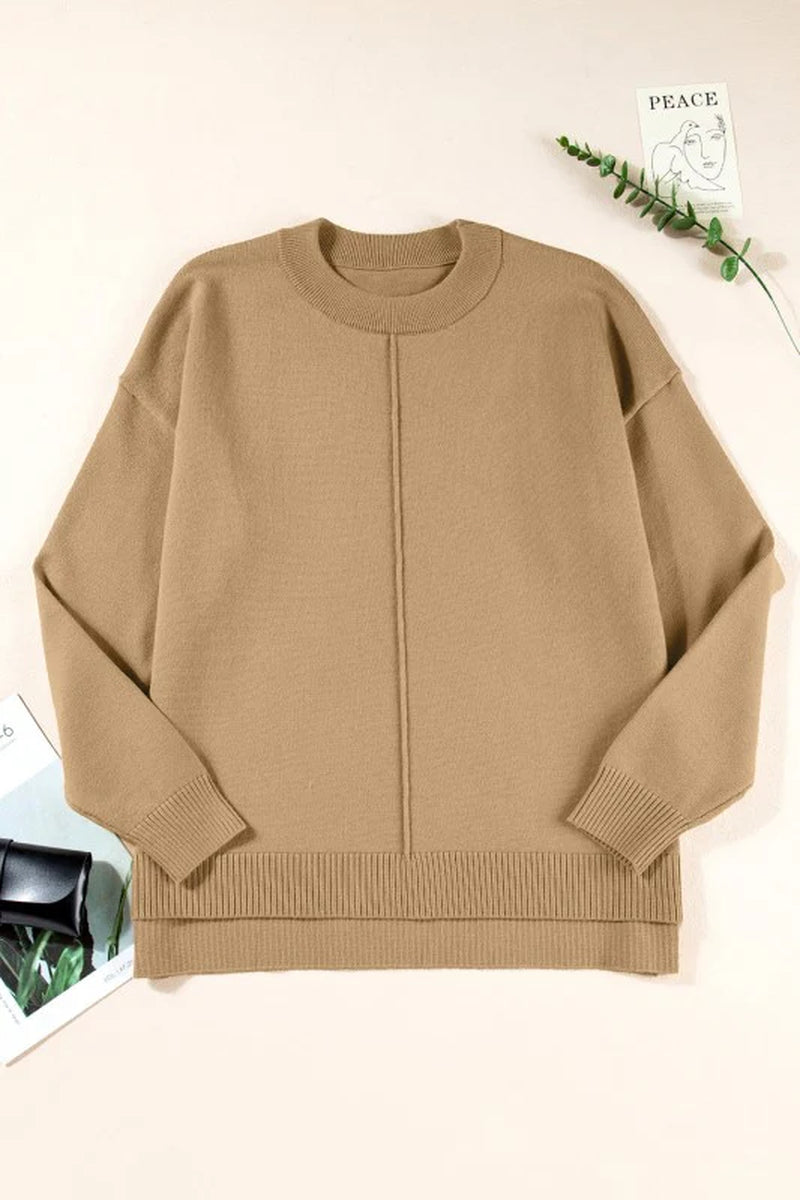 Solid Front Center Seam Drop Shoulder Sweater