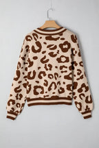 Leopard Knit V-Neck Sweater
