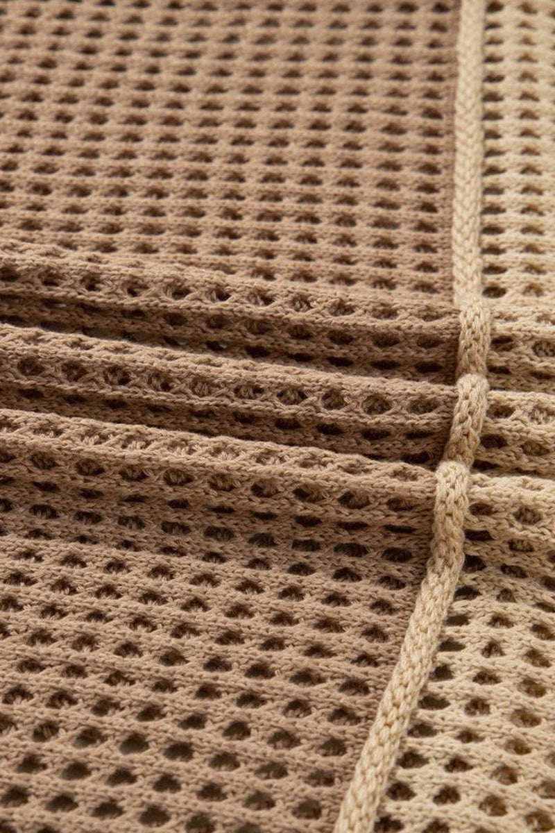 Plus Size Colorblock Hollowed Knit Hooded Sweater