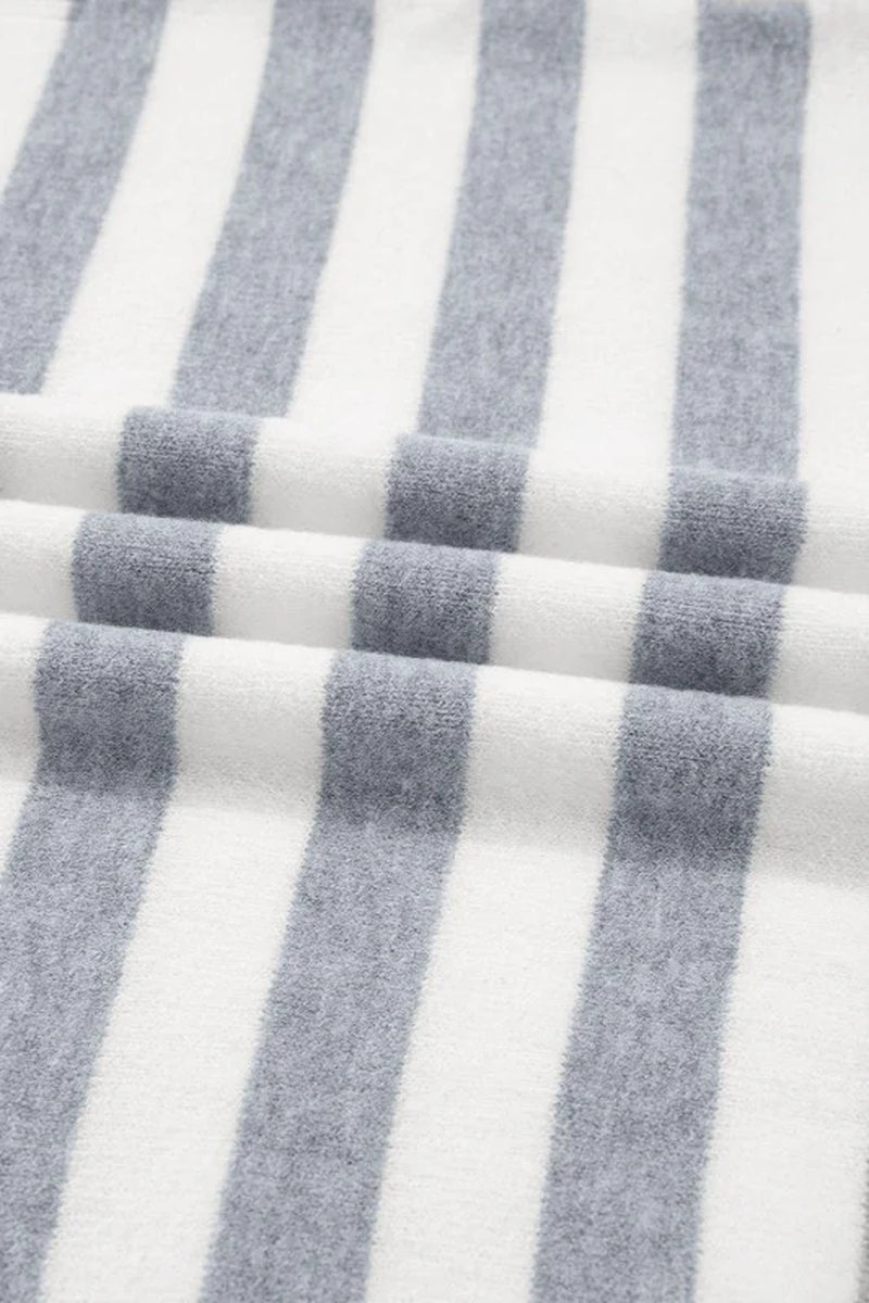 Stripe Ribbed Side-Button Drop Shoulder Sweater