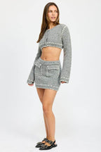 KNIT MINI SKIRT with CONTRASTED STITCHING
