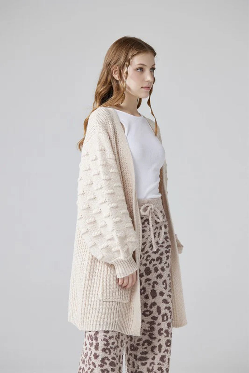 Oversized Pompom Sleeve Cardigan