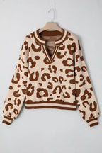Leopard Knit V-Neck Sweater
