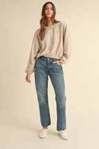 Mable round Neck Letter Embroidery Crop Sweatshirt