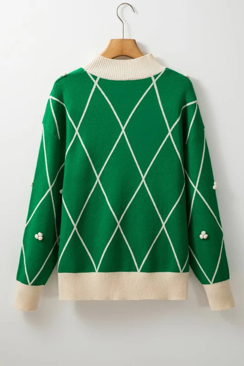 Geometric Diamond Pom Sweater