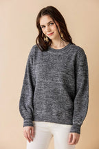 Plus round Neck Balloon Sleeve Heathered Sweater