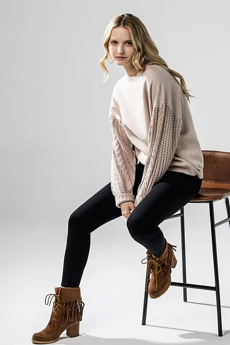 Cozy Solid Body Contrast Cable Knit Sweater