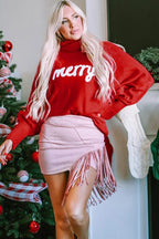 Merry Embroidered Puff Sleeve Turtleneck