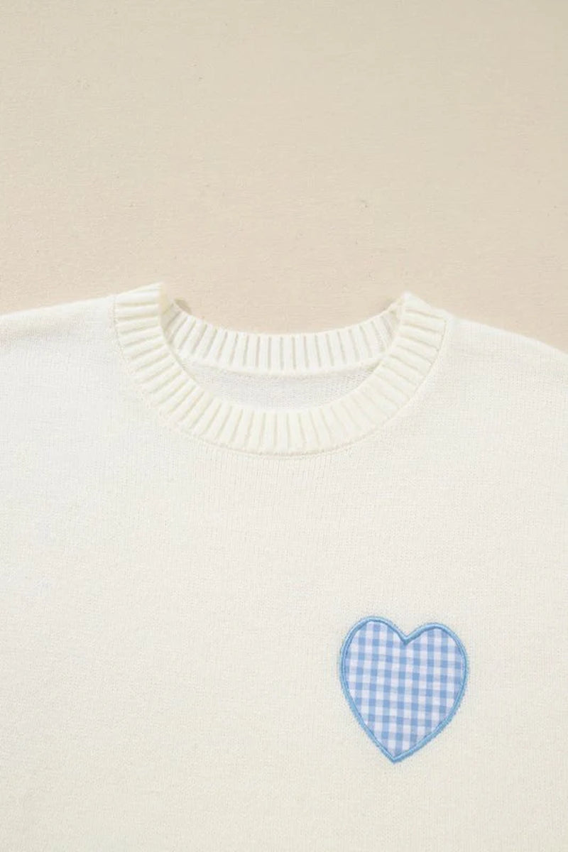 Valentines Gingham Heart Embroidered Crewneck Swea