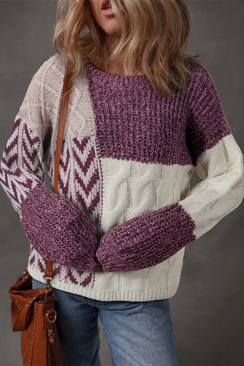 Colorblock Cable Knit Sweater