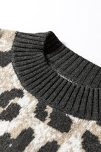 Leopard Contrast Trim Drop Shoulder Sweater