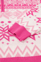 Geometric Christmas Snowflake Quarter Zip Collar S