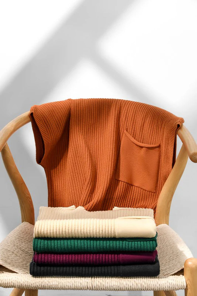 Green Ribbed Pocket Sweater