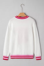 Christmas Stripe Trim Bow Crewneck Sweater