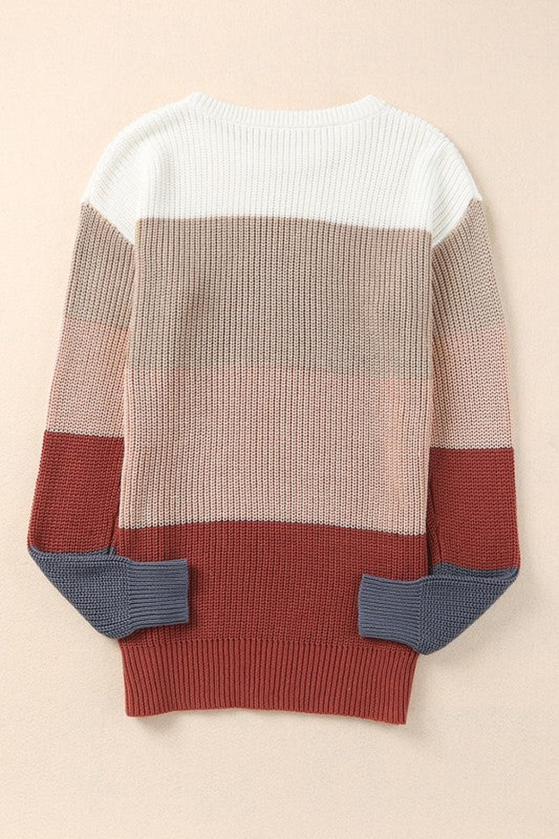 Colorblock Stripe round Neck Pullover Sweater