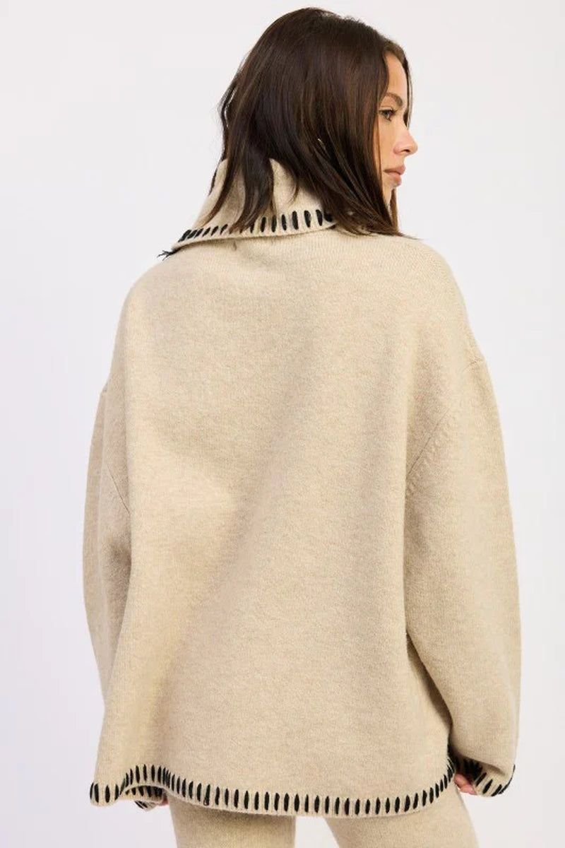 Stitched Oversized Turtleneck Sweater