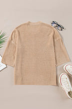 Contrast Stripe 3/4 Sleeve Crew Neck Sweater