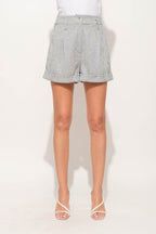 Pinstripe High-Waist Rolled Shorts