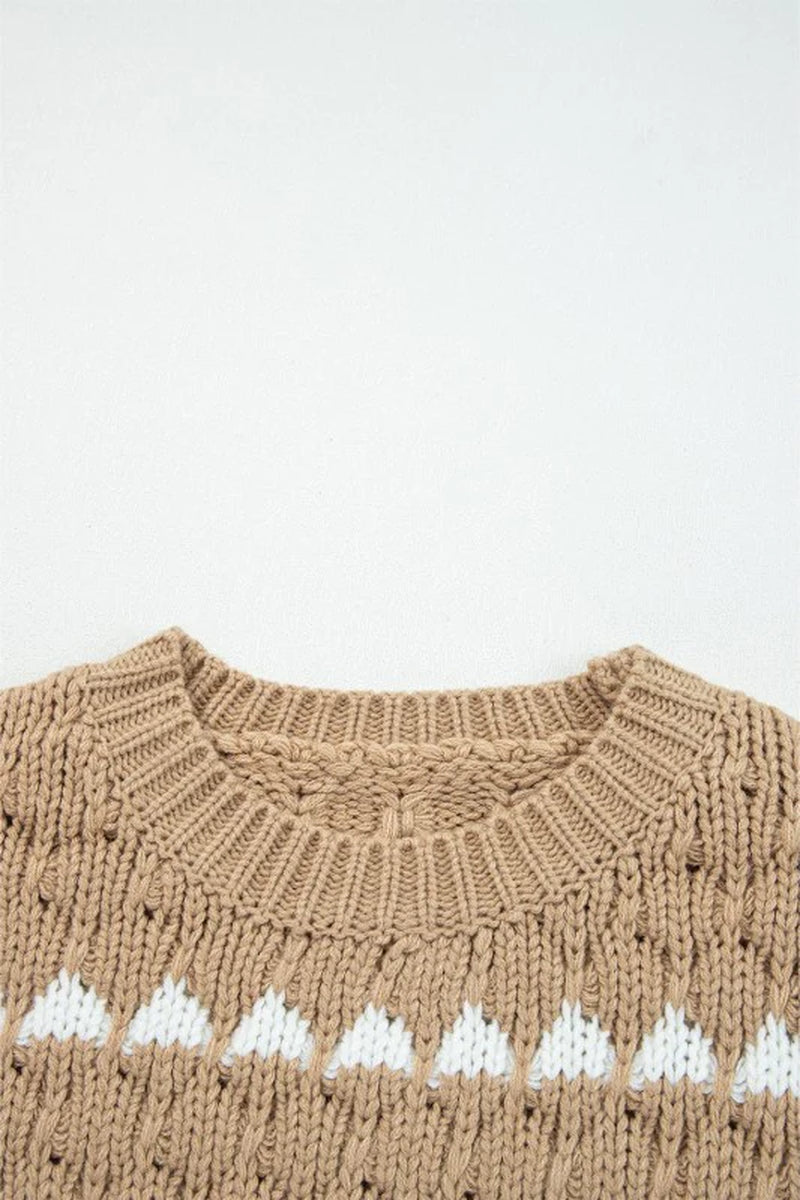 Colorblock Textured Knit Puff Sleeve Sweater