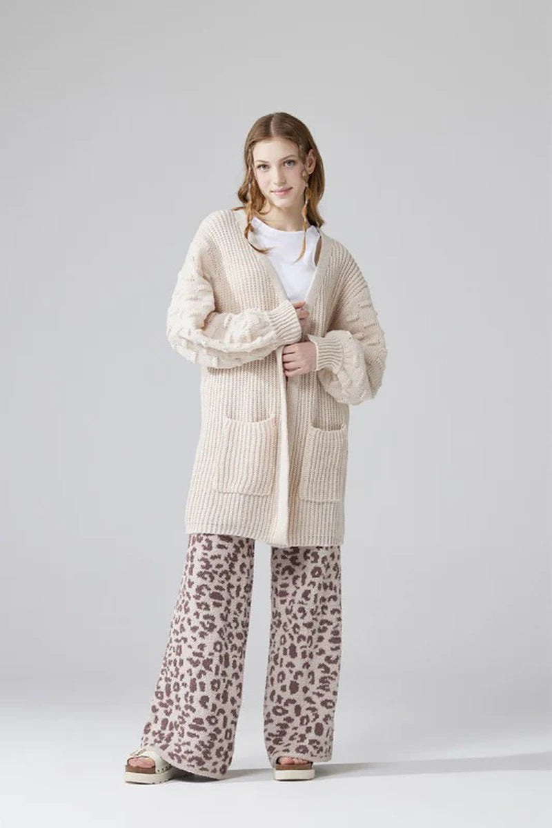 Oversized Pompom Sleeve Cardigan