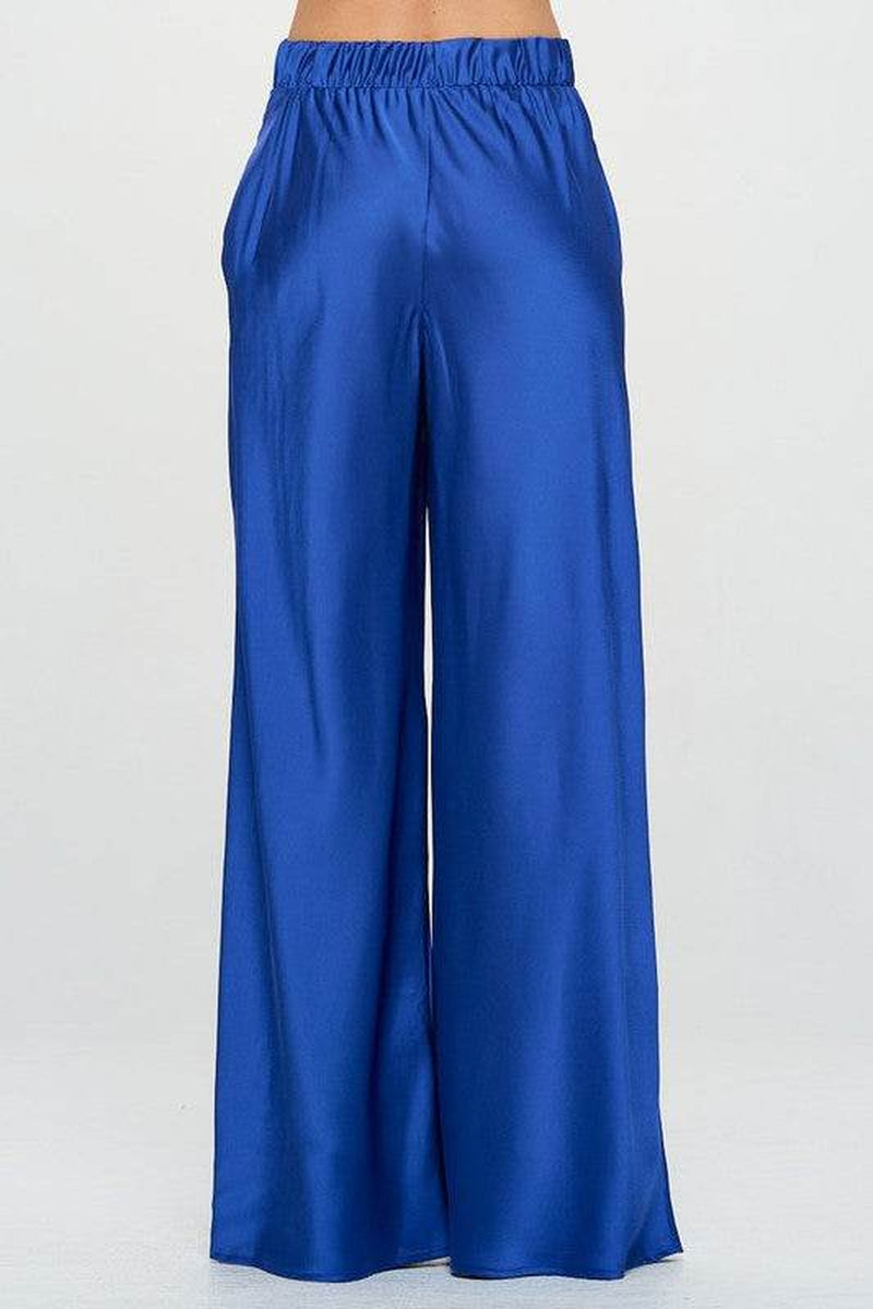 Stretch Satin Pants W/ Elastic Waist and Pockets