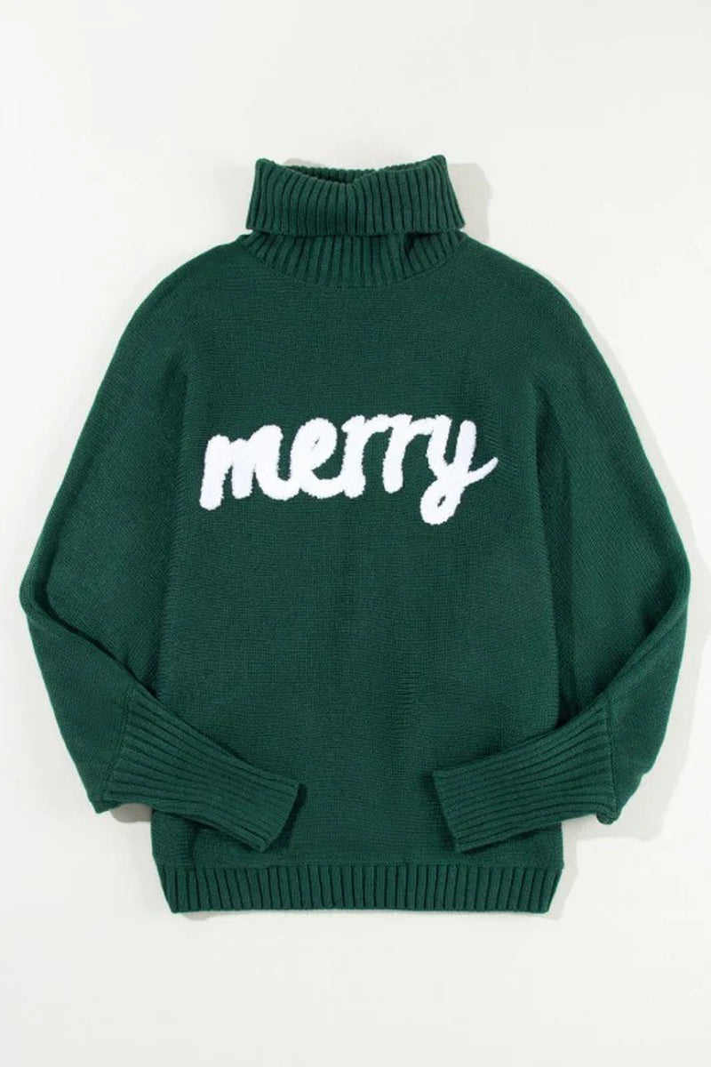 Merry Embroidered Puff Sleeve Turtleneck