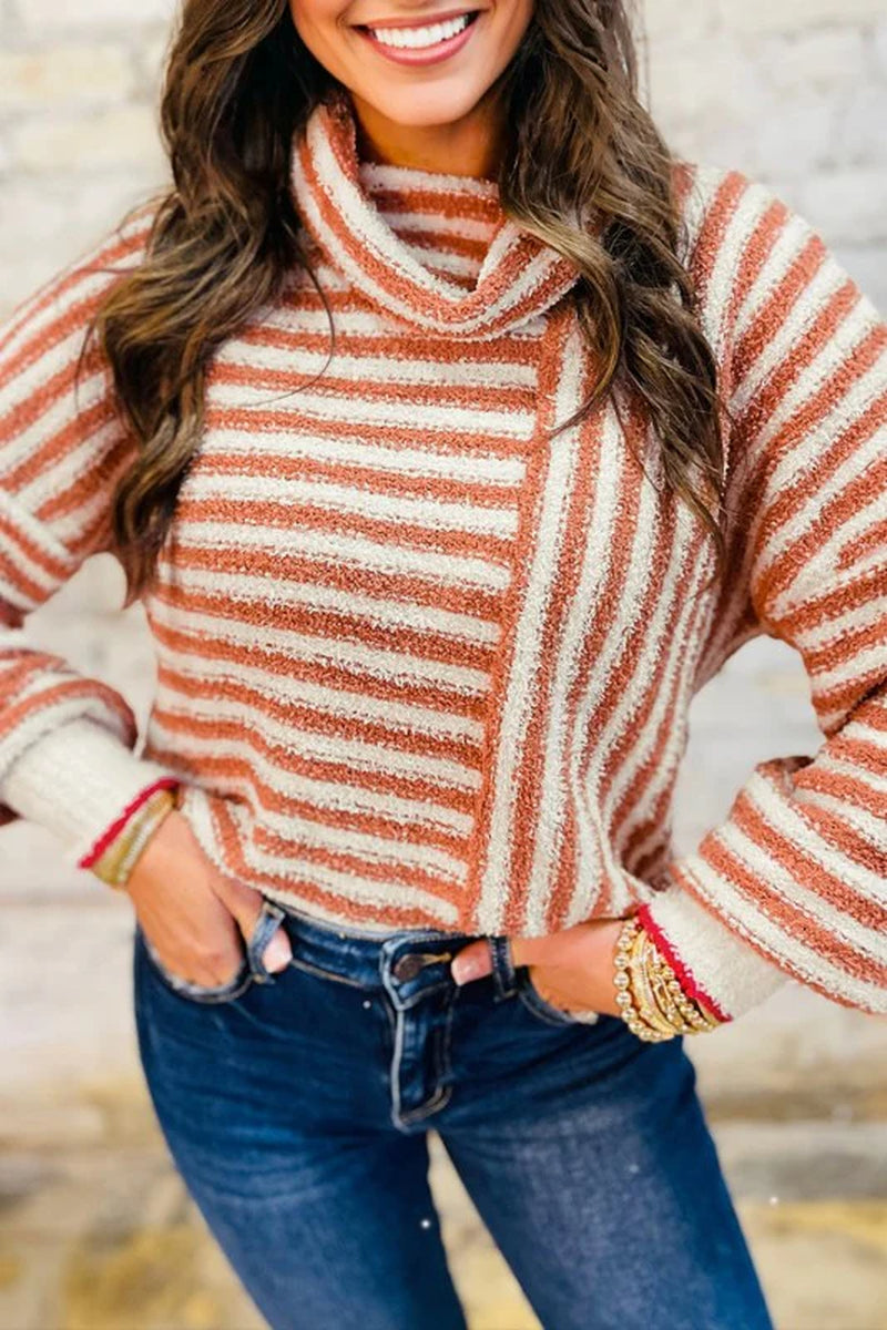 Stripe Cowl Neck Drop Shoulder Sweater