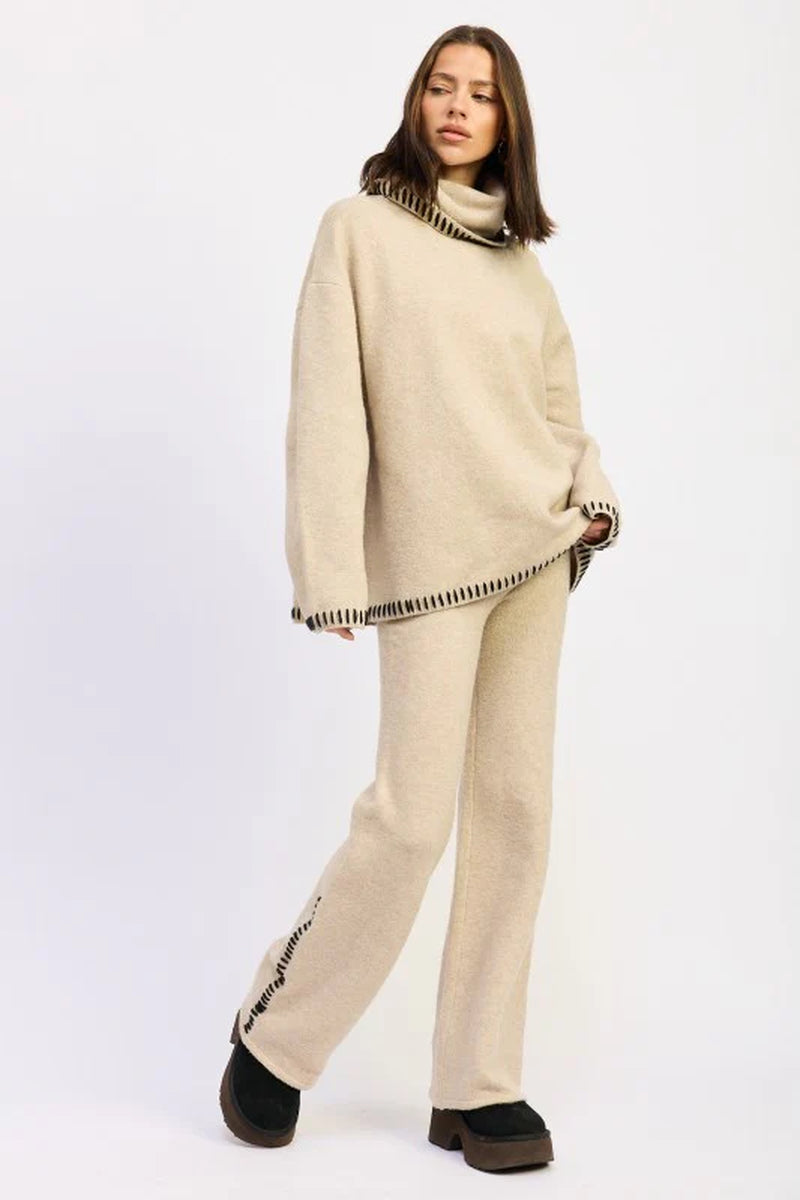 Stitched Oversized Turtleneck Sweater