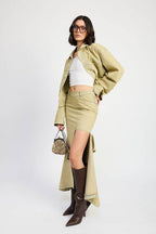 V-WAISTLINE DRAPED MAXI SKIRT with SLIT DETAIIL