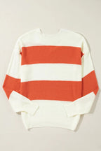 Colorblock Stripe Drop Shoulder Bubble Sleeve Swea
