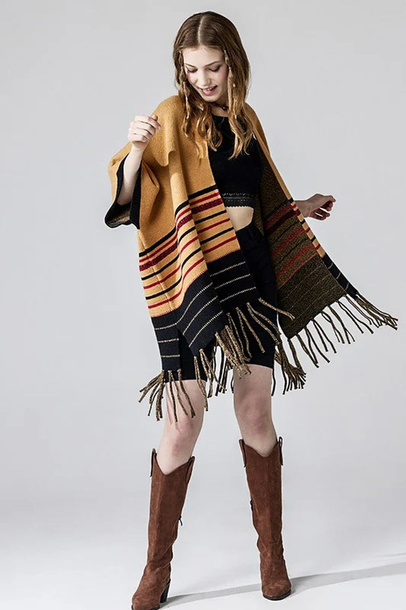 Fringed Stripe Ruana Cardigan