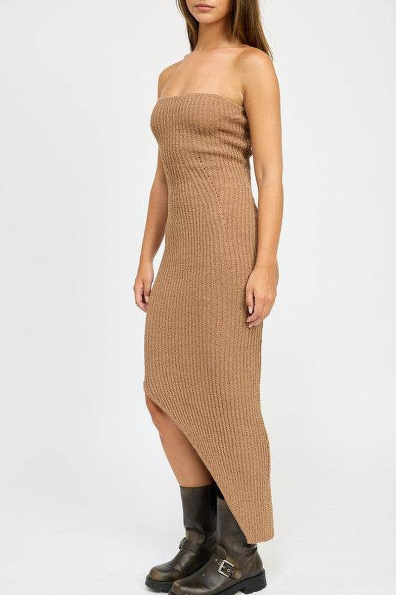Asymmetrical Ribbed Maxi Dress