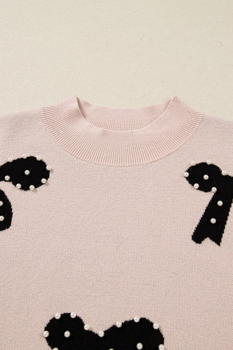 Bow Pearl Embellished Drop Shoulder Sweater
